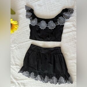 Japna Black and White Floral Skirt Set